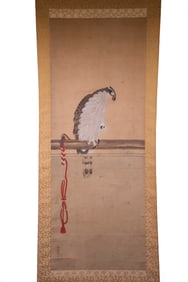 19TH C. JAPANESE PAINTED SCROLL OF A HAWK