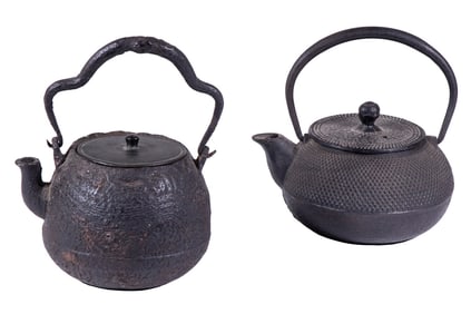 (2) MEIJI JAPANESE MINIATURE CAST IRON TEA POTS