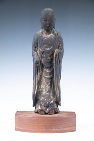 18TH C. JAPANESE BUDDHIST WOOD FIGURE, CHARRED