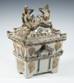 JAPANESE MINGEI YACHIMUN CERAMIC COVERED URN