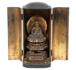 JAPANESE 19TH C. HOME ALTAR WITH GILT BUDDHA