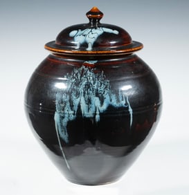 JAPANESE 20TH C. LARGE MASHIKO WARE COVERED JAR