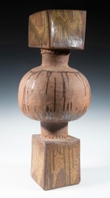 MONUMENTAL TWO-PART 1970S JAPANESE RAKU POTTERY ACCENT PIECE