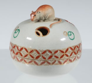 JAPANESE POTTERY INCENSE BURNER WITH MOUSE