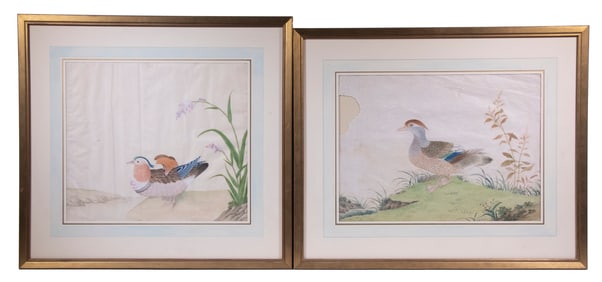 (2) 19TH C. JAPANESE DRAWINGS OF DUCKS, FRAMED