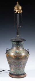 JAPANESE CHAMPLEVE ENAMEL ON BRASS LAMP