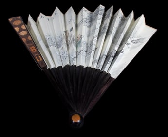 JAPANESE CARVED AND PAINTED HAND FAN