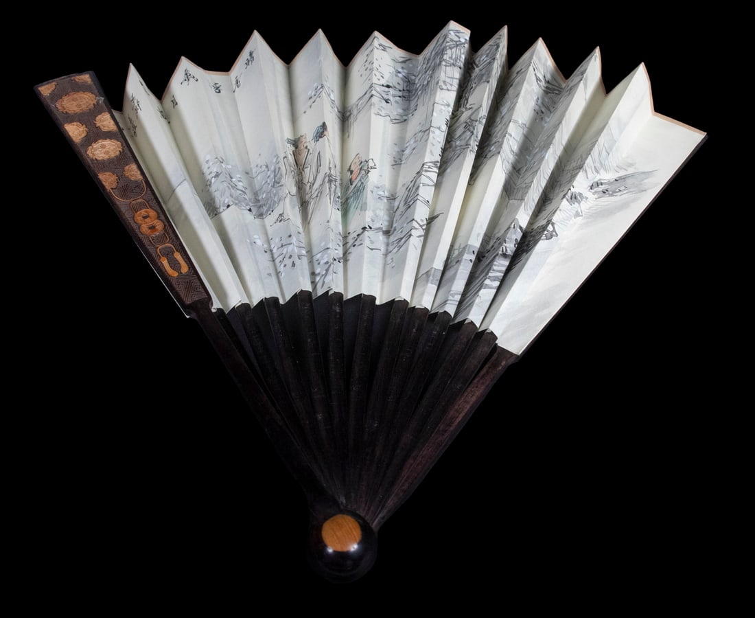 JAPANESE CARVED AND PAINTED HAND FAN (1 of 7)