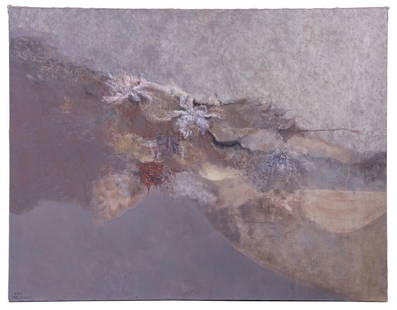 TOSHIHARU KITAGAWA (PA/NY/JAPAN, 1942-2003): Abstract (Sea Life?), oil on canvas, signed lower left in Japanese and English, dated 1962, unframed. 35 3/4" X 46".From a Camden, ME Estate.