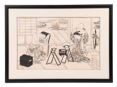 UNSIGNED MEIJI PERIOD BLACK AND WHITE PRINT, FRAMED