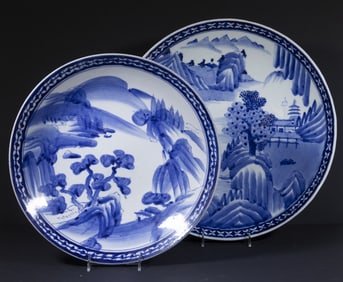 (2) JAPANESE BLUE & WHITE PORCELAIN CHARGERS
