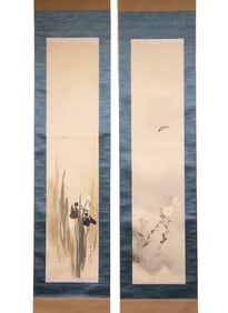 A PAIR OF JAPANESE SCROLLS, UNIDENTIFIED ARTIST, 20TH C., IN A TOMOBAKU BOX