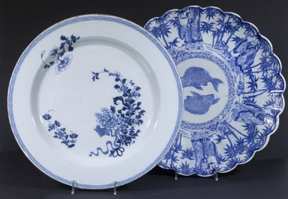 (2) JAPANESE BLUE & WHITE PORCELAIN CHARGERS