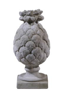 CEMENT PINEAPPLE SCULPTURE: Vintage Cast Stone Outdoor Statue, in the form of a pineapple, atop a square base.From the private collection of Sally Jessy RaphaelConverted dimensions: 20 x 9 x 9 in. (50.8 x 22.9 x 22.9 cm.)