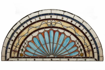STAINED GLASS FAN LIGHT TRANSOM, UNFRAMED, 32" x 64"
