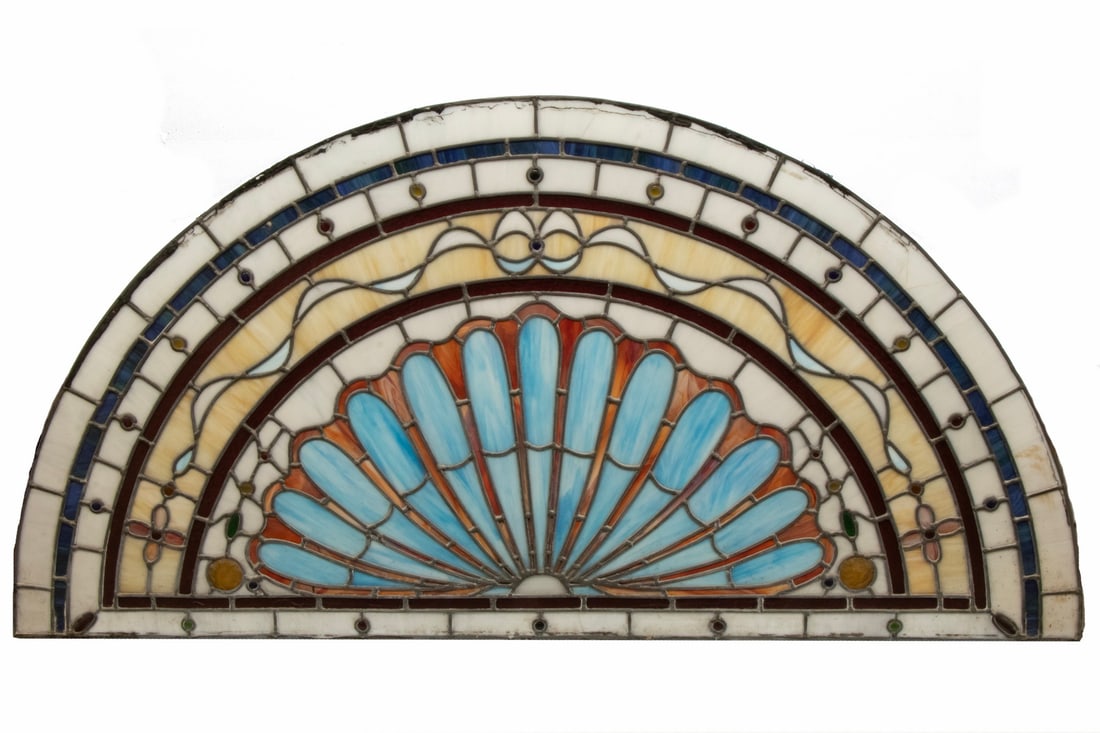 STAINED GLASS FAN LIGHT TRANSOM, UNFRAMED, 32" x 64" (1 of 3)