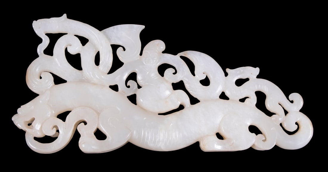 CHINESE 'IMMORTAL RIDING DRAGON' JADE CARVING, 19TH CENTURY (1 of 2)
