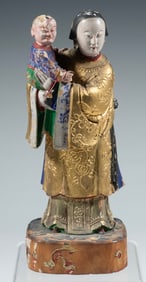 CHINESE POLYCHROMED WOOD FIGURE, 19TH CENTURY