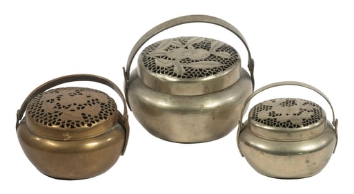 (3) CHINESE PAKTONG AND BRASS HANDWARMERS