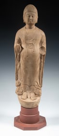MING DYNASTY MARBLE STANDING BUDDHA ON BASE