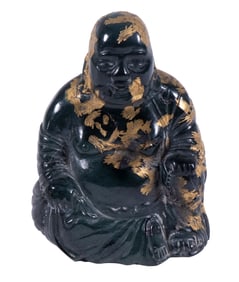 CHINESE SPINACH JADE BUDDHA WITH GILDING