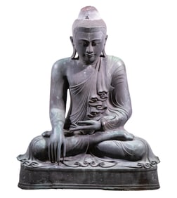 FANTASTIC 17TH-18TH C, MONUMENTAL BURMESE-THAI BRONZE BUDDHA