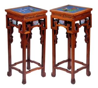 PR CHINESE STANDS WITH INSET CLOISONNE PANELS