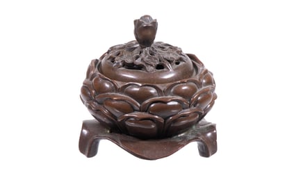 CHINESE BRONZE LOTUS FORM CENSER