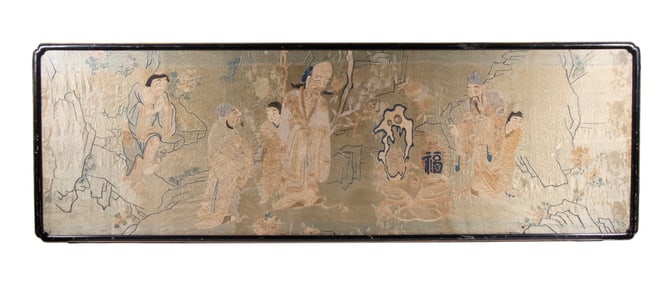 CHINESE SILK EMBROIDERY OF IMMORTALS, 19TH CENTURY