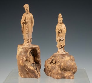 PAIR OF CHINESE QING SANDALWOOD ROOT CARVINGS