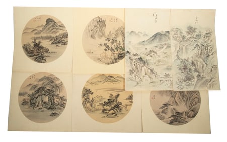 (7) CHINESE LANDSCAPE PAINTINGS, UNFRAMED