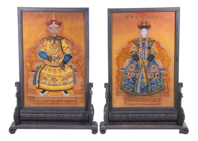 PR CHINESE EMPEROR & EMPRESS PORTRAITS IN STANDS