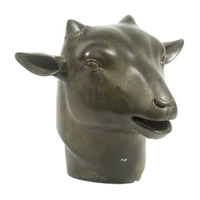 CHINESE BRONZE GOAT HEAD SCULPTURE