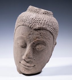 17TH C. THAI STONE HEAD OF BUDDHA