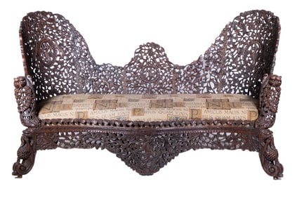 19TH C. BURMESE ANGLO-INDIAN CARVED SOFA