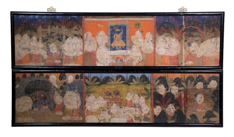 (PAIR) EARLY LONG INDIAN HINDU PAINTINGS