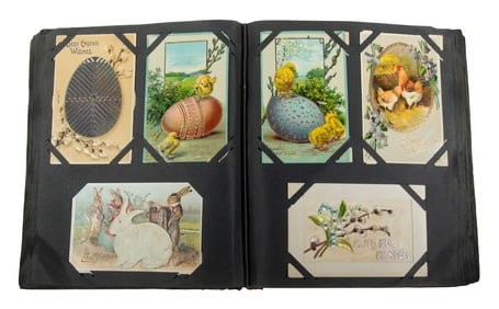 ANTIQUE POSTCARD ALBUM LOADED WITH HOLIDAY CARDS