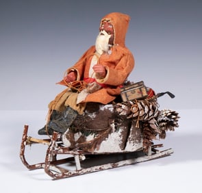 GERMAN COMPOSITION SANTA ON WOODEN SLEIGH