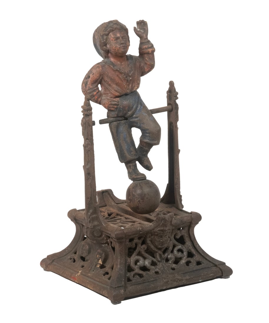 CAST IRON "BOY ON TRAPEZE" MECHANICAL BANK (1 of 3)