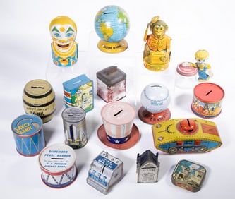 (17) VINTAGE TIN LITHO COIN BANKS