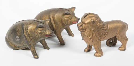 (3) CAST IRON ANIMAL STILL BANKS