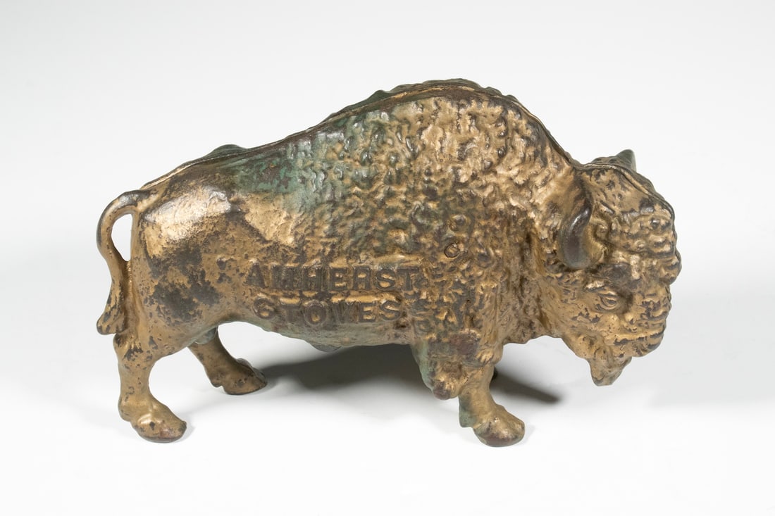 AMHERST STOVES CAST IRON BUFFALO STILL BANK (1 of 2)