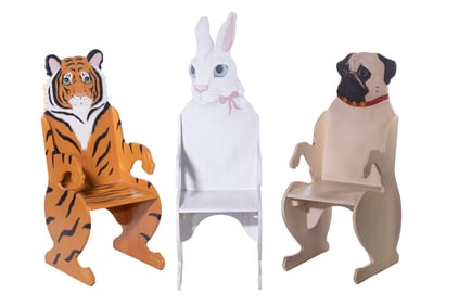 (3) PAUL MCDANIEL CONTEMPORARY FOLK ART ANIMAL FORM CHILDRENS CHAIRS