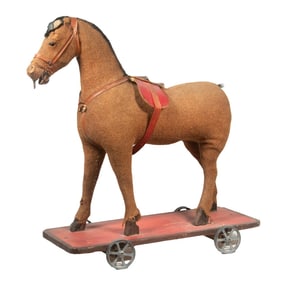 CIRCA 1910 PULLTOY HORSE ON PLATFORM