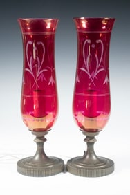 PR HURRICANE LAMPS WITH CUT GLASS SHADES
