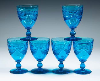 19TH C. CUT BLUE GLASS GOBLETS