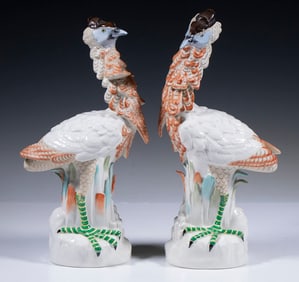 PR ITALIAN MAJOLICA BITTERN BIRD FIGURINES