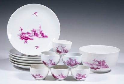 (13) CONTINENTAL LANDSCAPE DECORATED PORCELAIN DISHES