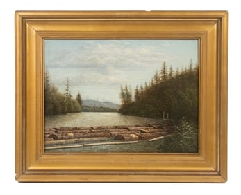 CIRCA 1900 MAINE GENRE LOGGING SCENE