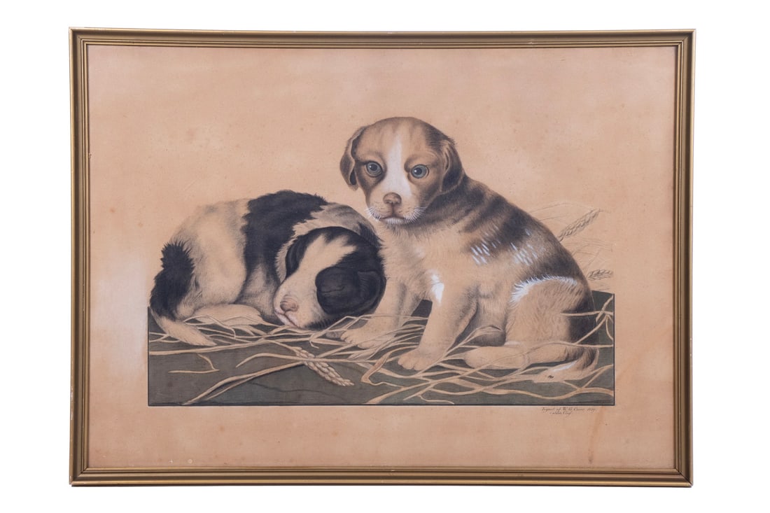EARLY 19TH C. DANISH LITHO OF PUPPIES (1 of 2)